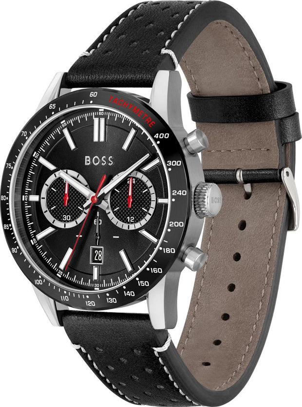 Hugo Boss Men’s Quartz Black Leather Strap Black Dial 44mm Watch 1513920