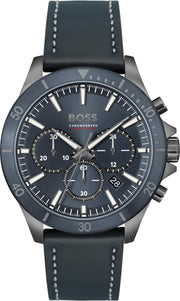 BOSS Analog Quartz Chronograph Watch with Blue Dial and Blue Leather Band - Model 1514056