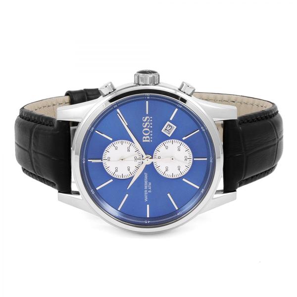 Hugo Boss® Jet Chronograph Black Leather Men’s Stainless Steel Blue Dial 41 mm Watch - 1513283