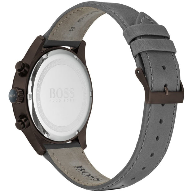 Hugo BOSS® Men’s Quartz Grey Leather Strap Gold Dial 44mm Watch 1513603