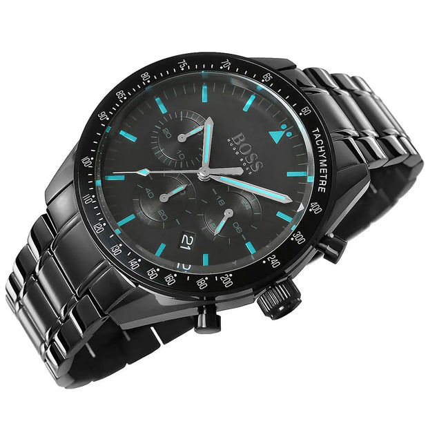 Men's chronograph trophy black stainless steel bracelet watch Black Dial 44 mm 1513675