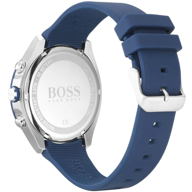 Hugo BOSS® Men’s Quartz Blue Silicone Strap Black Dial 44mm Watch 1513717