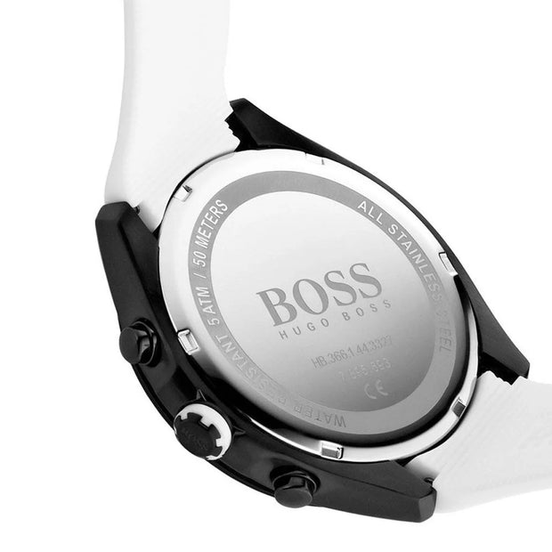 Hugo BOSS® Men’s Quartz White Silicone Strap Black Dial 44mm Watch 1513718