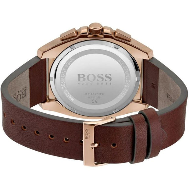 Hugo Boss Grandmaster Analog Quartz Watch for Men with Brown Leather Strap - 1513882