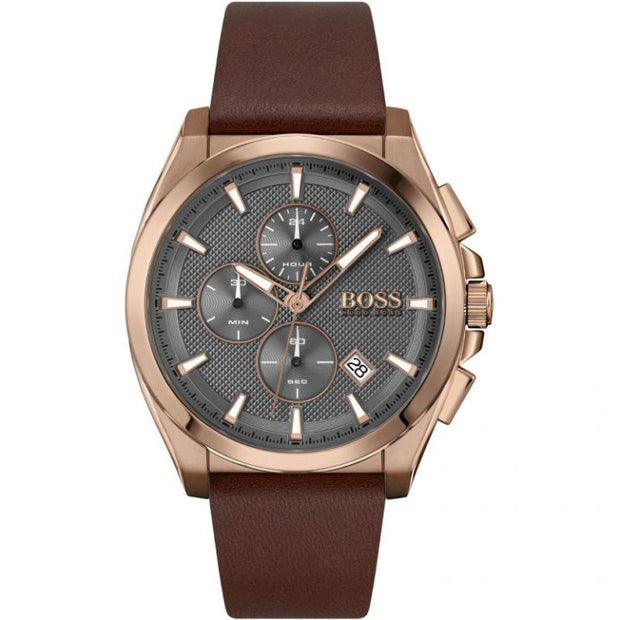 Hugo Boss Grandmaster Analog Quartz Watch for Men with Brown Leather Strap - 1513882