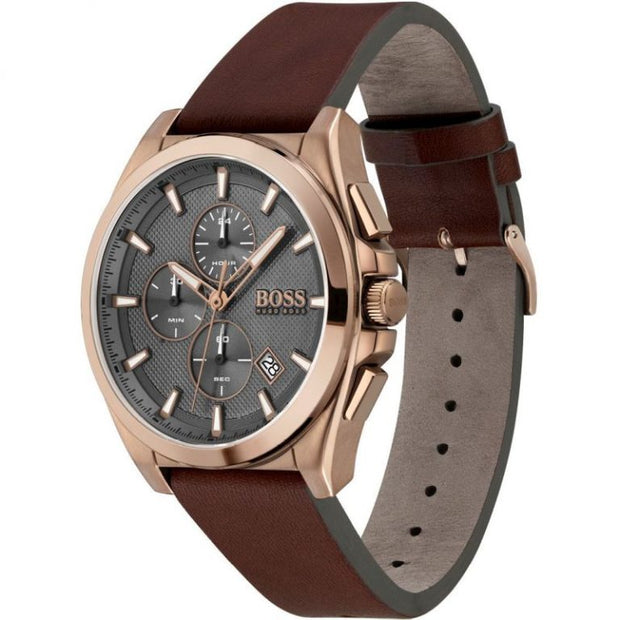 Hugo Boss Grandmaster Analog Quartz Watch for Men with Brown Leather Strap - 1513882