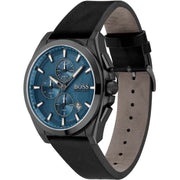 Hugo Boss Men’s Quartz Black Leather Strap Blue Dial 46mm Watch 1513883