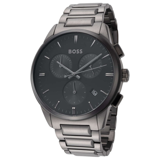 BOSS Analog Quartz Chronograph Watch with Black Dial and Gray Stainless Steel Bracelet - 1513929