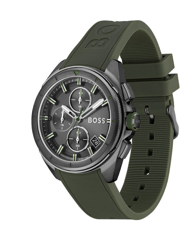 Hugo Boss Volane Analog Quartz Watch for Men with Green Silicone Band - 1513952