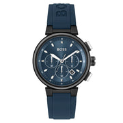 BOSS Chronograph Quartz Watch with Blue Dial and Blue Silicone Band - 1513998