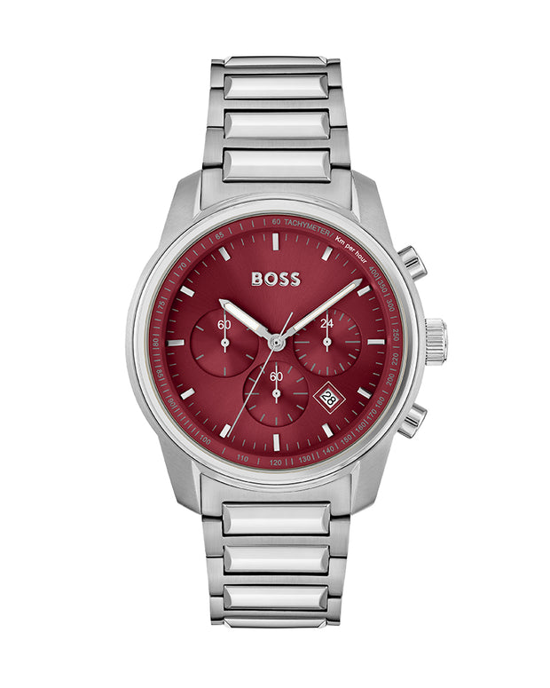 Hugo Boss Stainless Steel Red Dial Chronograph Men's Watch - 1514004