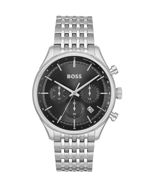 HUGO BOSS Multi-Function Analog Quartz Watch with Black Dial and Silver Stainless Steel Bracelet - Model 1514082