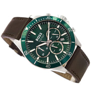 Hugo Boss Dark Brown Leather Green Dial Chronograph Men's Watch - 1514098