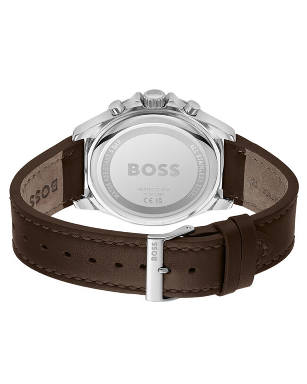 Hugo Boss Dark Brown Leather Green Dial Chronograph Men's Watch - 1514098