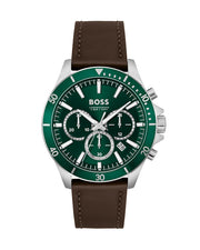 Hugo Boss Dark Brown Leather Green Dial Chronograph Men's Watch - 1514098