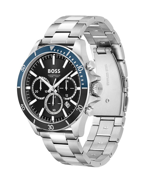 Hugo Boss Silver Steel Black Dial Chronograph Men's Watch - 1514101