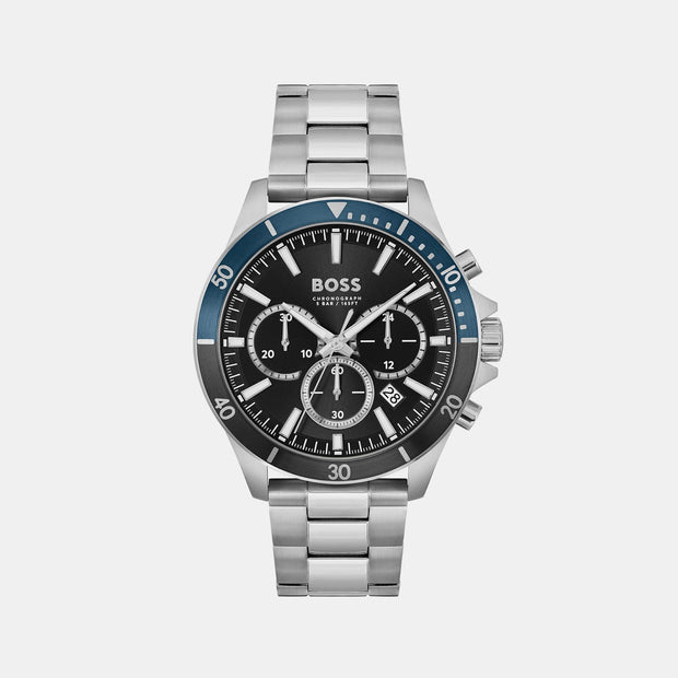 Hugo Boss Silver Steel Black Dial Chronograph Men's Watch - 1514101