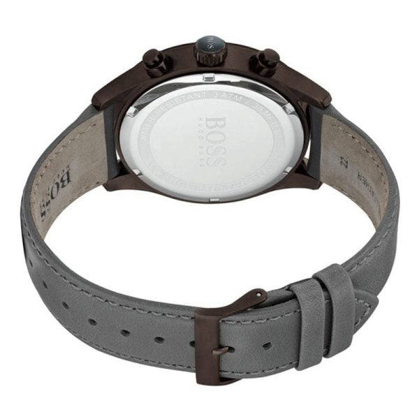 Hugo BOSS® Men’s Quartz Grey Leather Strap Gold Dial 44mm Watch 1513603