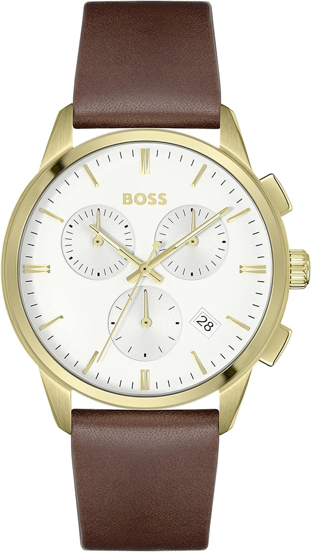 HUGO BOSS Analog Quartz Watch for Men with Brown Leather Strap - 1513926