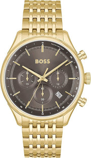 BOSS Chronograph Analog Quartz Watch with Gray Dial and Gold-Plated Stainless Steel Bracelet - Model 1514051