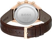 BOSS Chronograph Quartz Watch with Blue Sunray Dial and Brown Leather Band - Model 1514050