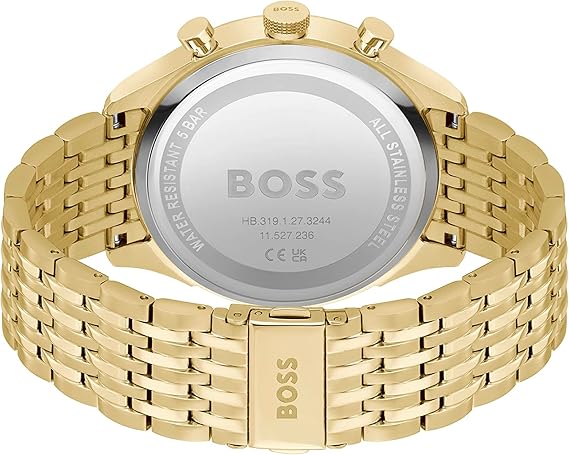 BOSS Chronograph Analog Quartz Watch with Gray Dial and Gold-Plated Stainless Steel Bracelet - Model 1514051