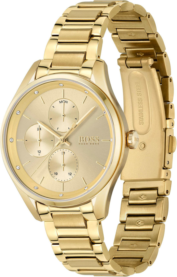 HUGO BOSS® Women's Quartz Analog Gold Sport Watch – 36mm, Luminous Dial, Model 1502584