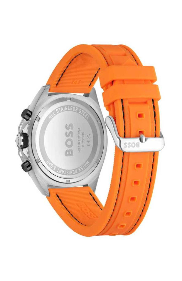 Hugo Boss Men’s Quartz Orange Silicone Strap Black Dial 44mm Watch 1513970