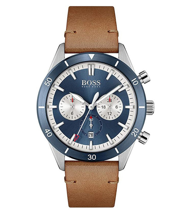 HUGO BOSS® Men’s Quartz Leather Strap Blue Dial 44mm Watch 1513860