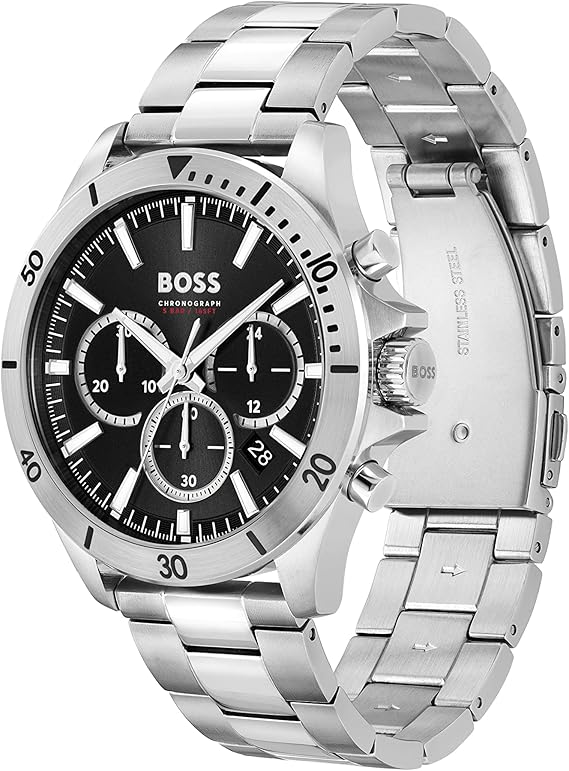 BOSS Chronograph Quartz Watch with Black Dial and Silver Stainless Steel Bracelet - Model 1514057