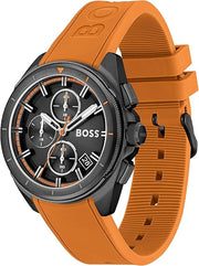 Hugo Boss Men’s Quartz Orange Silicone Strap Black Dial 44mm Watch 1513957