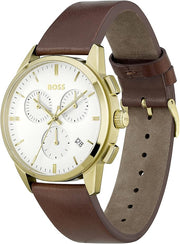 HUGO BOSS Analog Quartz Watch for Men with Brown Leather Strap - 1513926