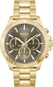 BOSS Chronograph Quartz Watch with Green Dial and Gold Plated Stainless Steel Bracelet - Model 1514059