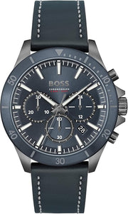 BOSS Analog Quartz Chronograph Watch with Blue Dial and Blue Leather Band - Model 1514056