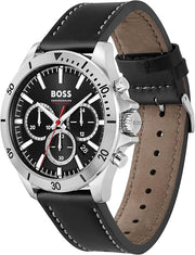 BOSS Analog Quartz Chronograph Watch with Black Dial and Black Leather Band - Model 1514055