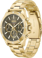 BOSS Chronograph Quartz Watch with Green Dial and Gold Plated Stainless Steel Bracelet - Model 1514059