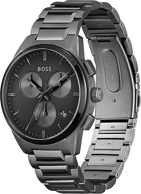 BOSS Analog Quartz Chronograph Watch with Black Dial and Gray Stainless Steel Bracelet - 1513929