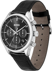 BOSS Chronograph Quartz Watch with Black Sunray Dial and Black Leather Band - Model 1514049