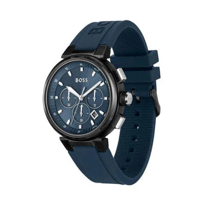 BOSS Chronograph Quartz Watch with Blue Dial and Blue Silicone Band - 1513998