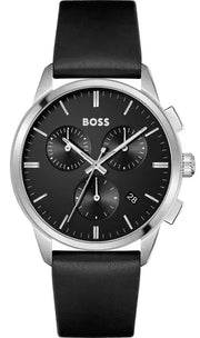 BOSS Dapper Chronograph Analog Quartz Watch for Men with Black Leather Strap - 1513925