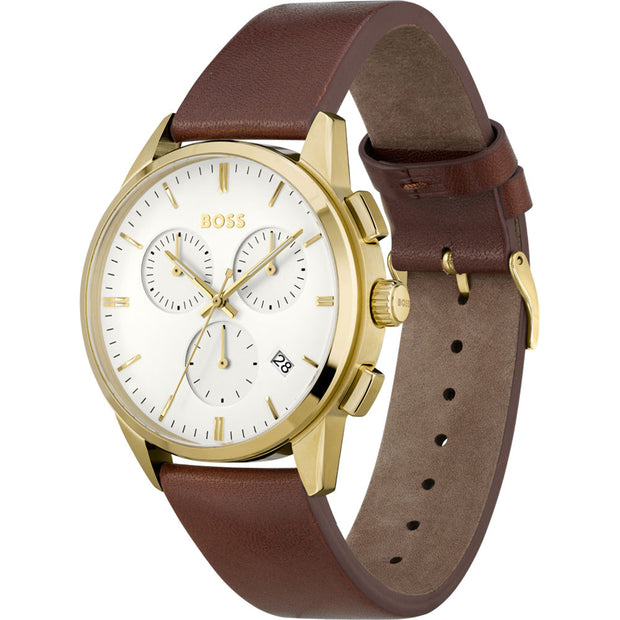 HUGO BOSS Analog Quartz Watch for Men with Brown Leather Strap - 1513926