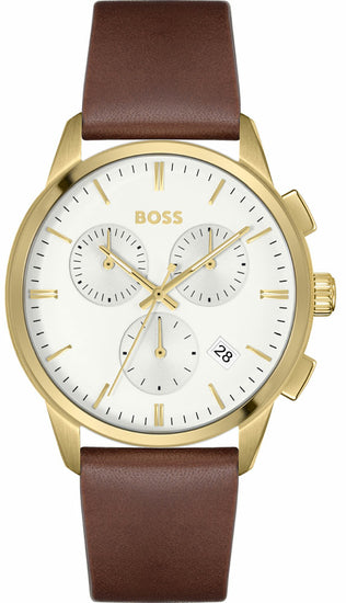 HUGO BOSS Analog Quartz Watch for Men with Brown Leather Strap - 1513926