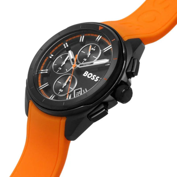 Hugo Boss Men’s Quartz Orange Silicone Strap Black Dial 44mm Watch 1513957