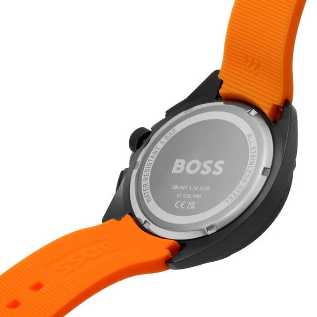 Hugo Boss Men’s Quartz Orange Silicone Strap Black Dial 44mm Watch 1513957