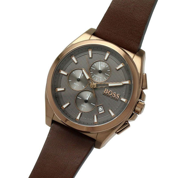 Hugo Boss Grandmaster Analog Quartz Watch for Men with Brown Leather Strap - 1513882