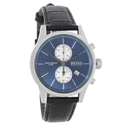 Hugo Boss® Jet Chronograph Black Leather Men’s Stainless Steel Blue Dial 41 mm Watch - 1513283