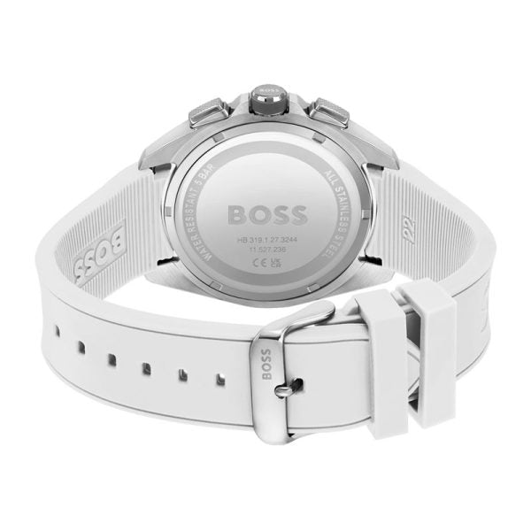 Hugo Boss Men’s Quartz White Silicone Strap Grey Dial 44mm Watch 1513948