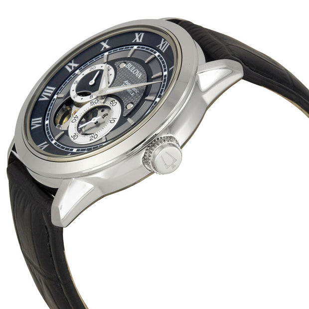 Bulova Automatic 41mm Black and Grey Dial Black Leather Men's Watch 96A135