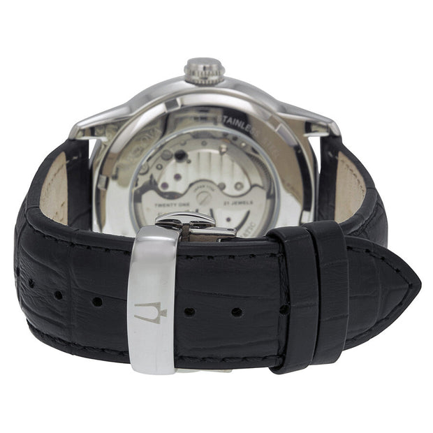 Bulova Automatic 41mm Black and Grey Dial Black Leather Men's Watch 96A135
