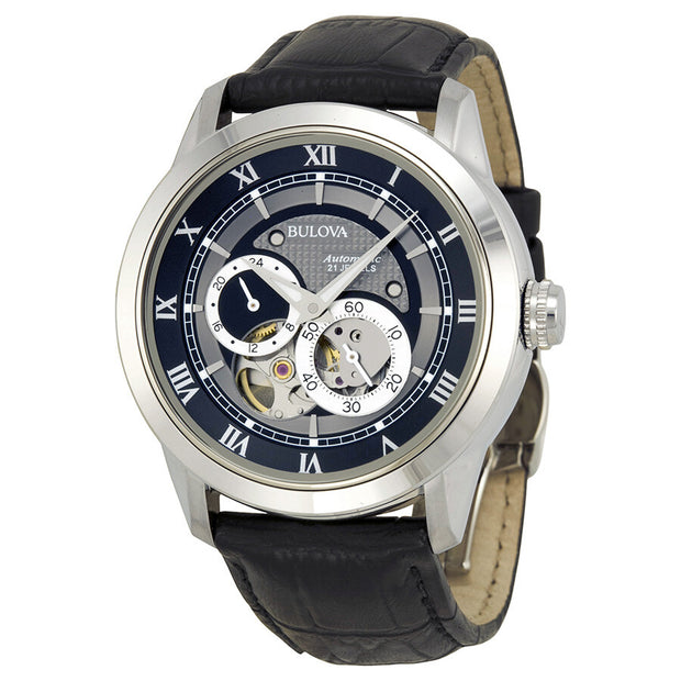 Bulova Automatic 41mm Black and Grey Dial Black Leather Men's Watch 96A135